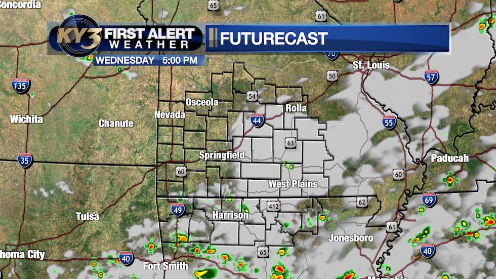 A few isolated storms in the southern Ozarks Wednesday