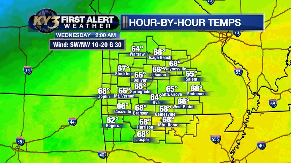 Early highs Wednesday in the middle to upper 60s