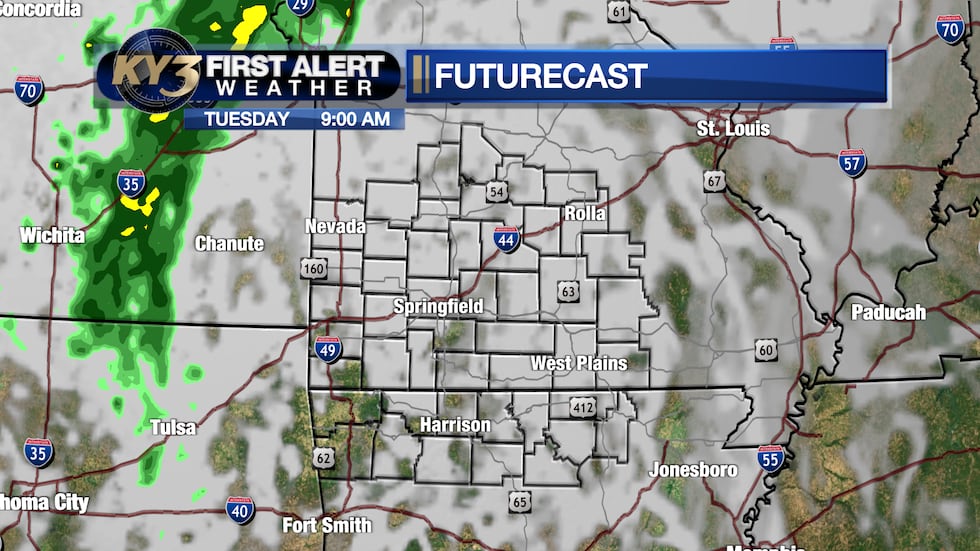 Mostly cloudy skies return Tuesday with a very slight chance for a few sprinkles or showers