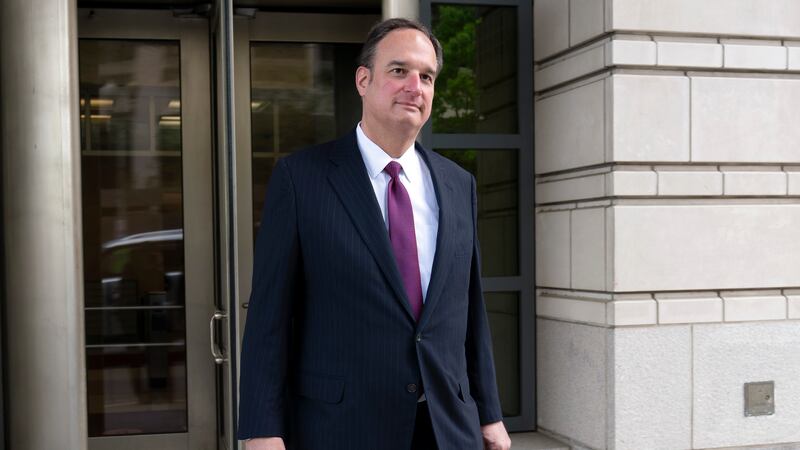 FILE - Attorney Michael Sussmann leaves federal court in Washington, April 27, 2022.