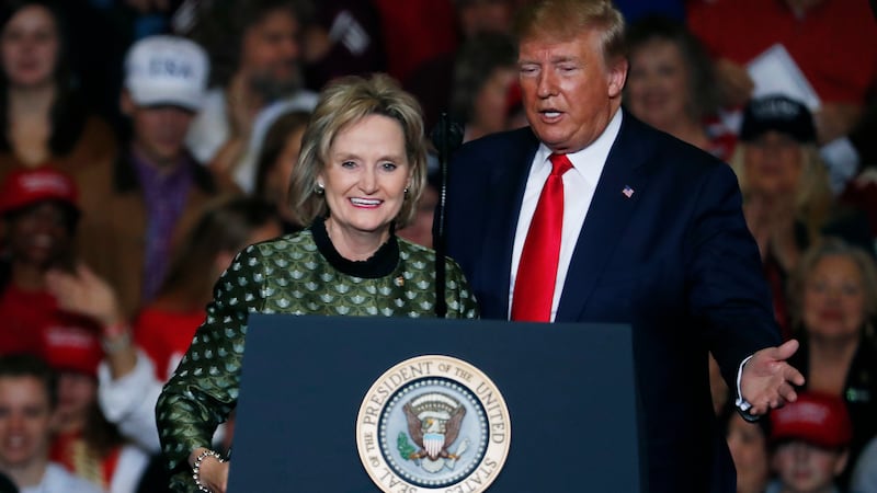 FILE - In this Friday, Nov. 1, 2019 file photo, President Donald Trump brings forth U.S. Sen....
