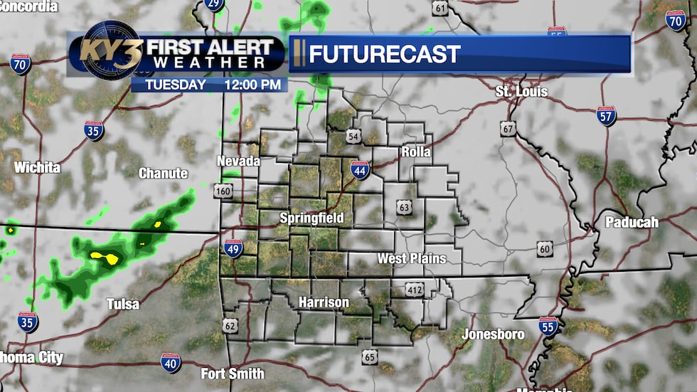 Clouds return with a stray sprinkle or shower possible Tuesday