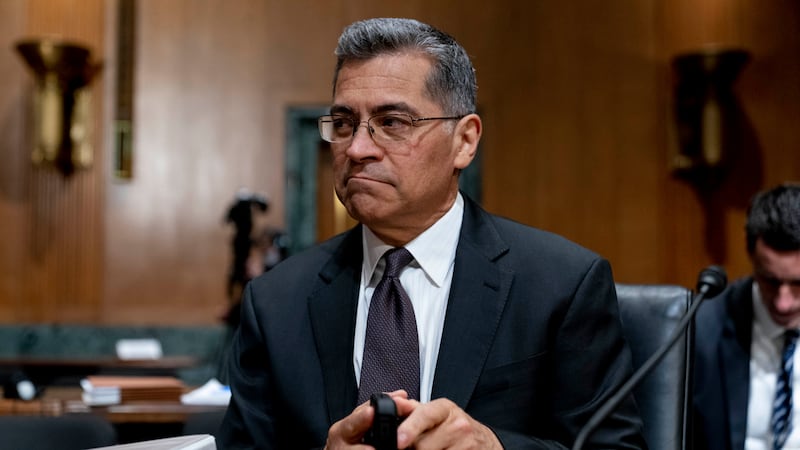FILE - Health and Human Services Secretary Xavier Becerra arrives for a hearing on Capitol...