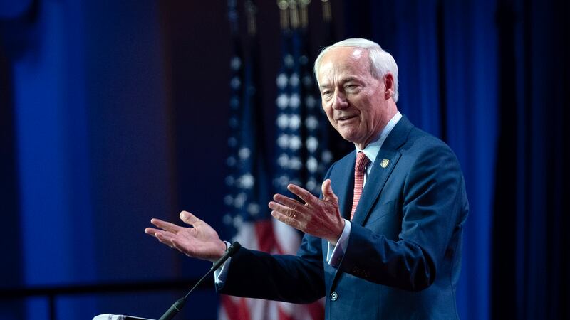FILE – Republican presidential candidate former Arkansas Gov. Asa Hutchinson speaks during the...