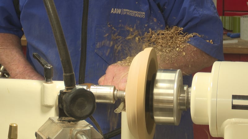Local wood artist Mike Ilkiw makes bowls to support Breast Cancer Foundation of the Ozarks.