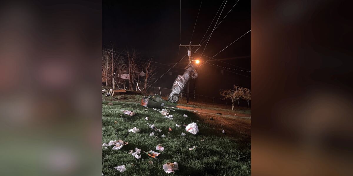 Power Line Crash Pickup truck lands upright in power lines during crash