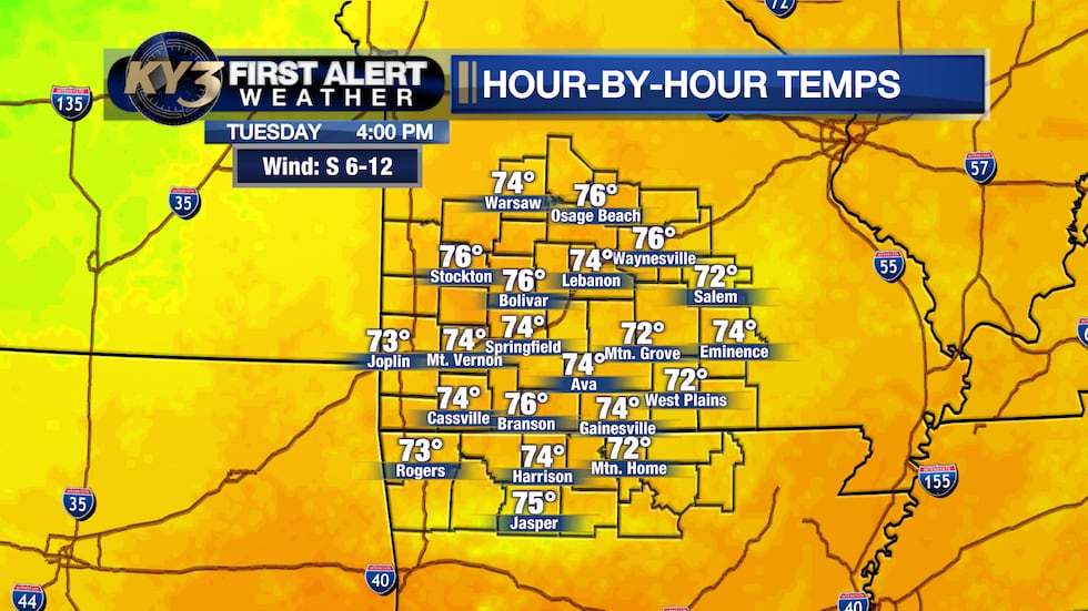Highs in the middle 70s for your Tuesday