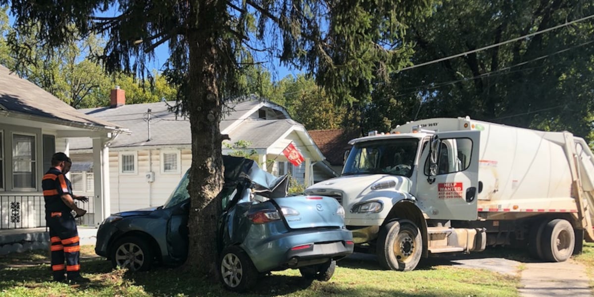 PICTURES: Trash truck smashes into 2 parked cars in Springfield ...
