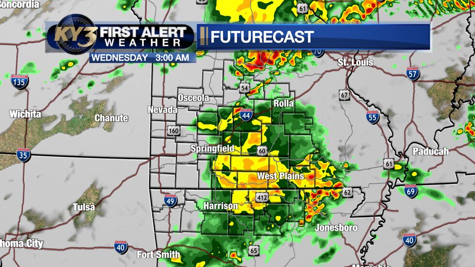 Storms still around by 3 AM Wednesday but severe threat should be done
