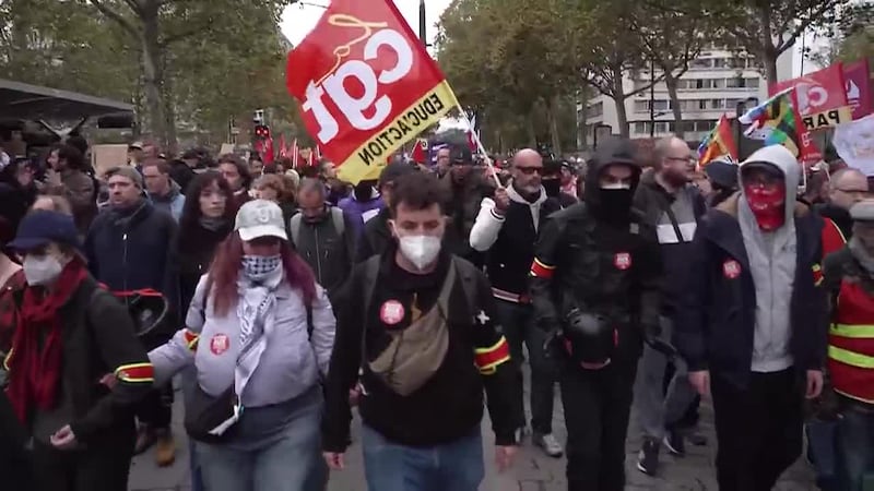 More than 400,000 people rallied across France over school funding and soaring living costs....